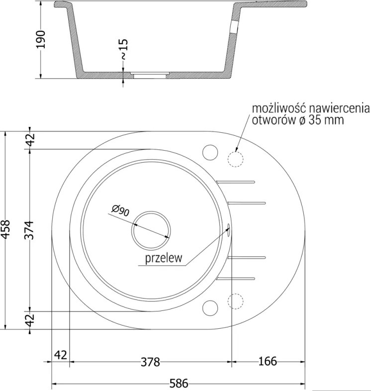 Mexen Kevin, granitový drez 586x458x190 mm, 1-komorový, čierna-strieborná metalíza s čiernym sifónom, 6517581005-73-B