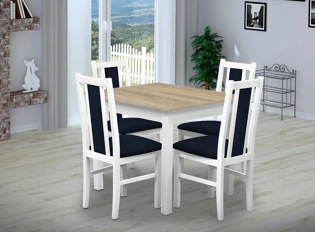 Nabytekmorava Jedálenský set Brooklyn pre 4 osoby, stôl 90x90 cm farba lamina: biela 113, čalúnenie vo farbe: Kohútia stopa čiernobiela