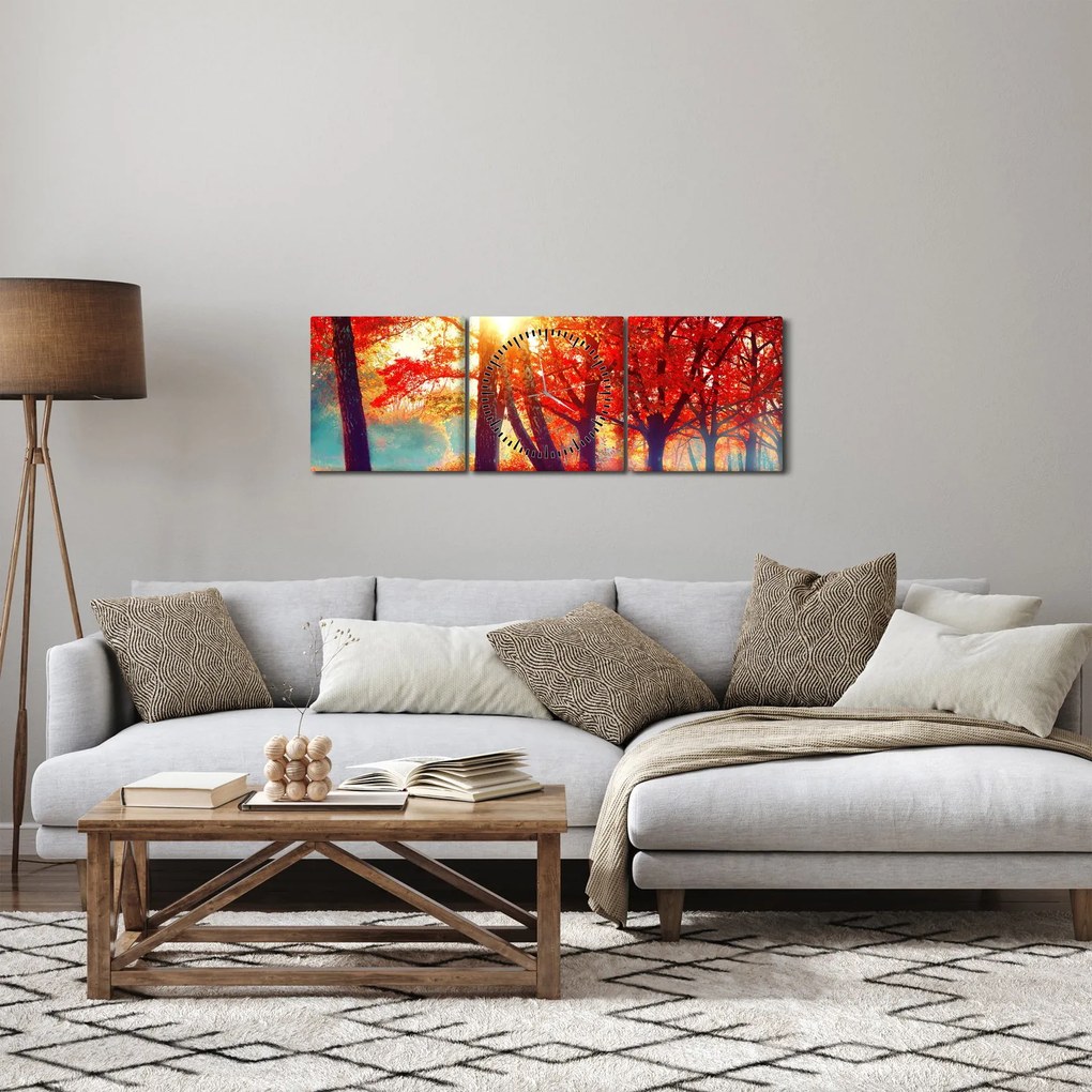 Obraz - Jesenná krajina (s hodinami) (90x30 cm)