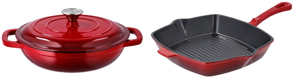 Silvercrest®  Liatinová servírovacia panvica, 2,4 l, červená + Liatinová grilovacia panvica, 24 cm, červená  (800011483)