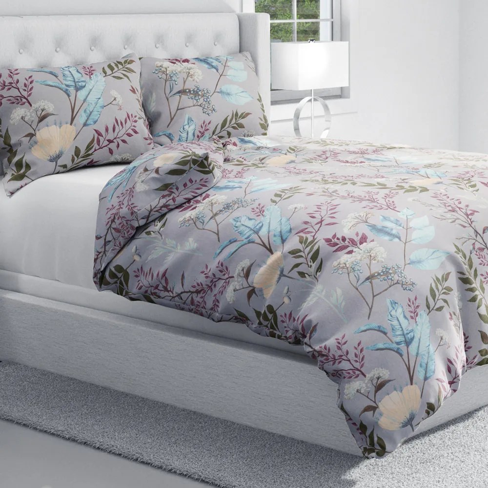 Biante Bavlnené posteľné obliečky Sandra SA-621 Jesenné vetvičky na modrosivom Jednolôžko 140x200 a 70x90 cm