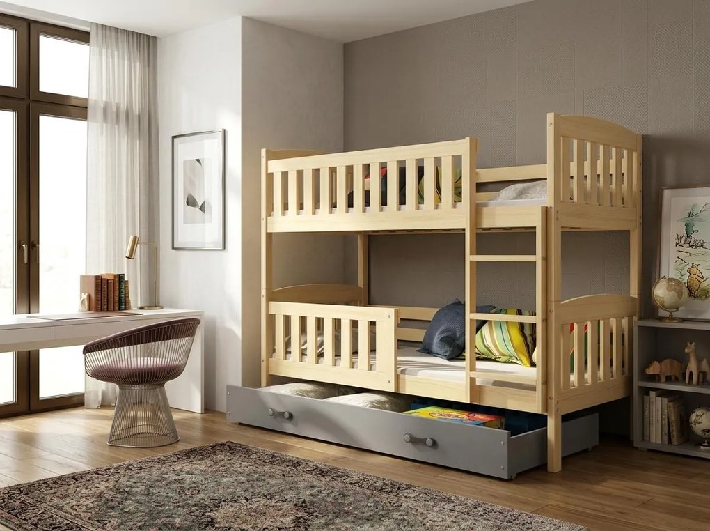 Poschodová posteľ KUBO 200x90 | borovica - grafitová