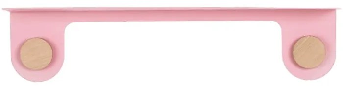 Nástenná ružová polica z ocele s detailom z dubového dreva s 2 háčikmi Gazzda Hook, dĺžka 60 cm