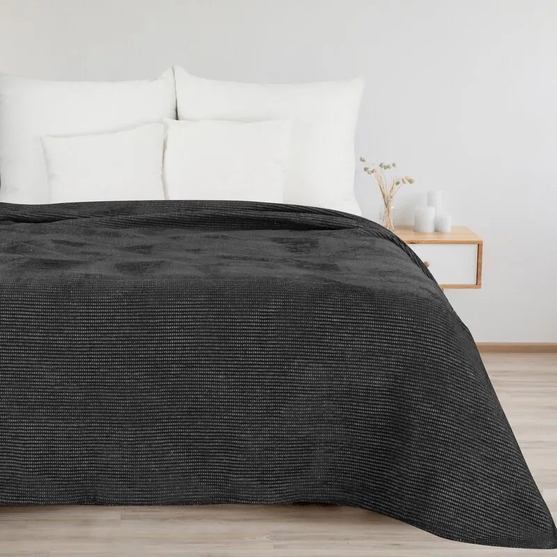 Eurofirany Čierna deka AMBER s vaflovou štruktúrou 150x200 cm