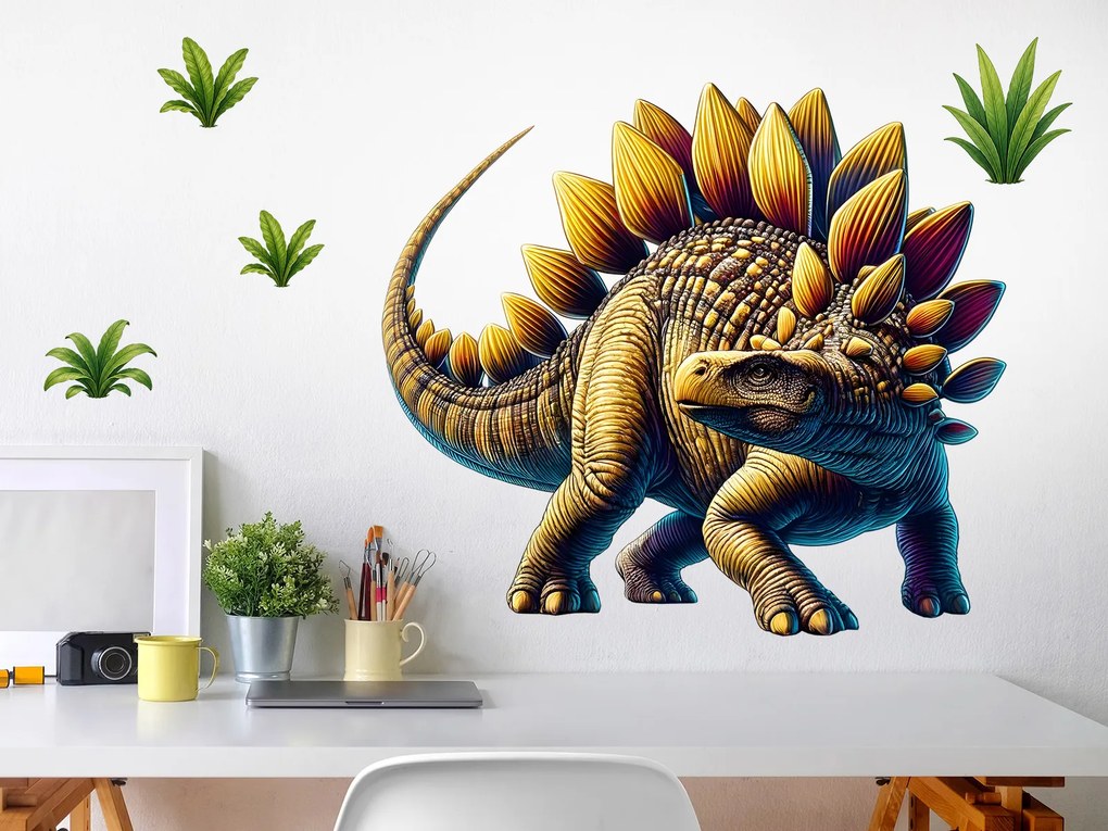 Stegosaurus textilní prelepiteľná nálepka na stenu list 45 x 40 cm
