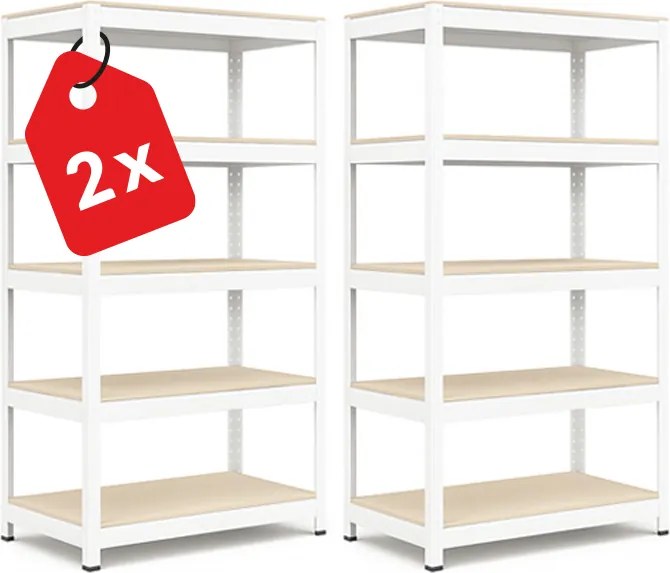 Regál 183x40x40 cm lakovaný 5-policový, nosnosť 1000 kg, RIVET - biely - 2ks