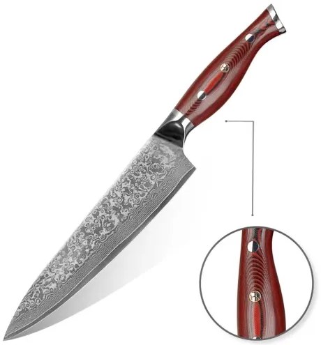 KnifeBoss kuchársky damaškový nôž Chef 8" (200 mm) Black & Red VG-10