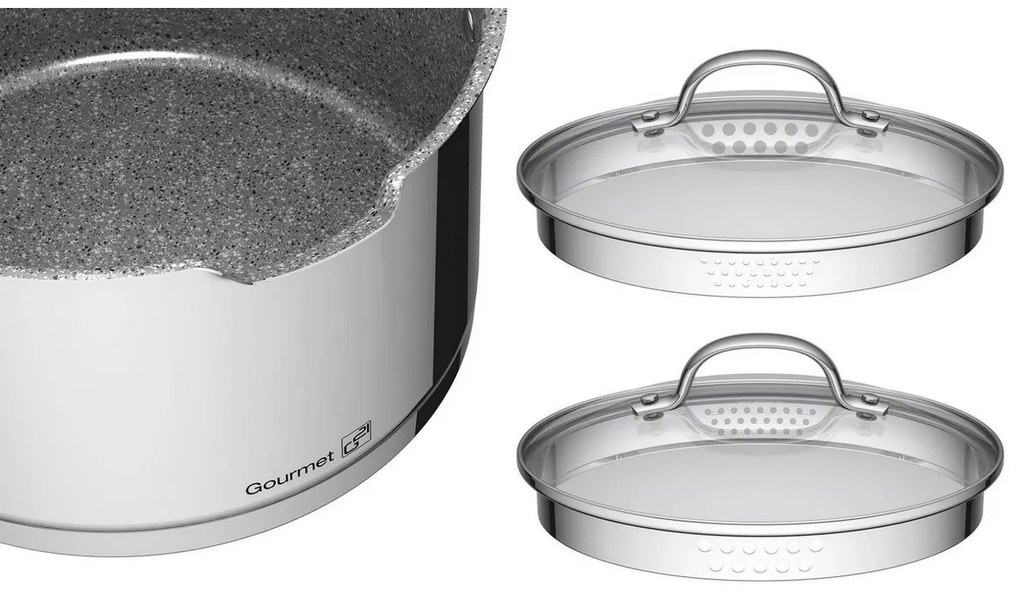 Sada riadu G21 Gourmet Miracle s cedníkom, 4 diely, nerez/greblón 6352113