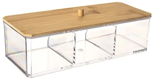 Úložný box s bambusovým víkem, 3 přihrádky, WHITNEY