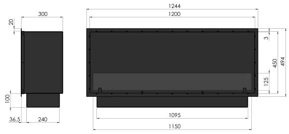 InFire - Vstavaný BIO krb 49,4x124,4 cm 6kW čierna