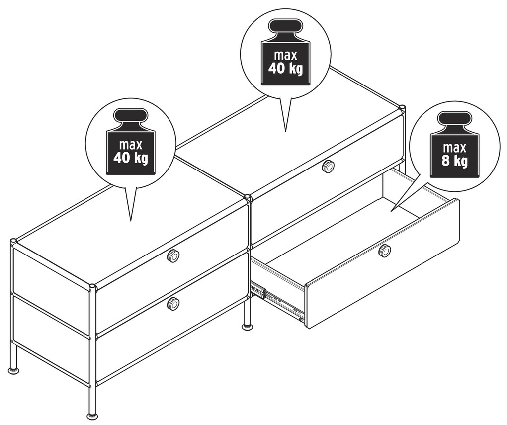 Kovová nízka skrinka »CN3« so 4 zásuvkami, šedá