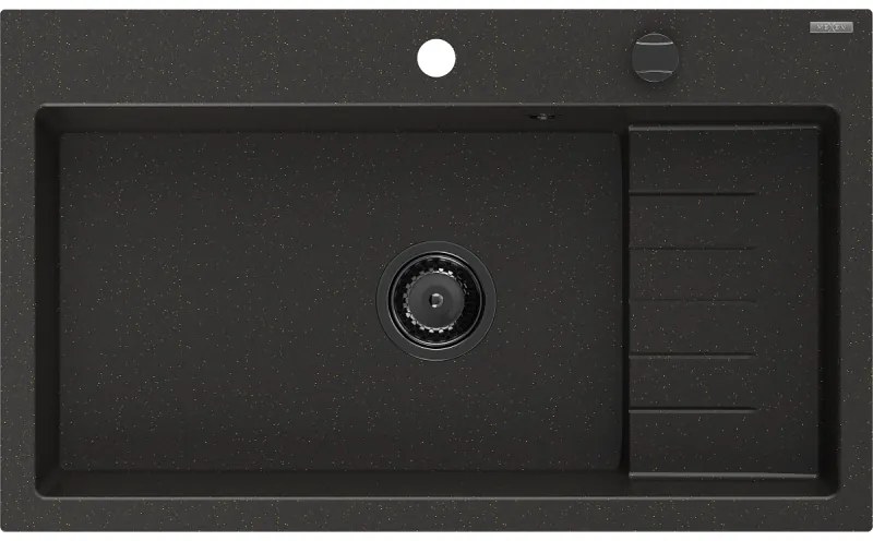 Mexen Omar, 1-komorový granitový drez 800x480x210 mm, čierna-zlatá metalíza, grafitový sifón, 6520801005-75-B