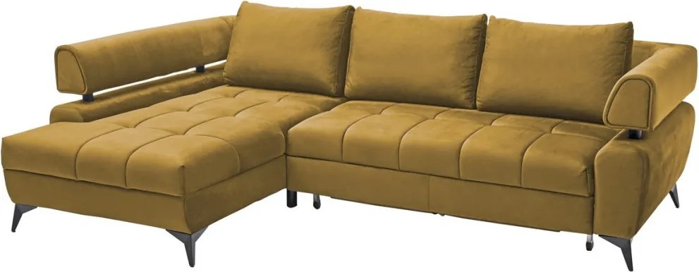 Rohová sedacia súprava Paris, horčicová žltá látka, ľavý roh