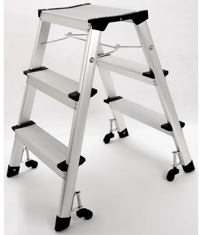 Hliníkové obojstranné skladacie mobilné schodíky, 2x3 stupne, výška 680 mm