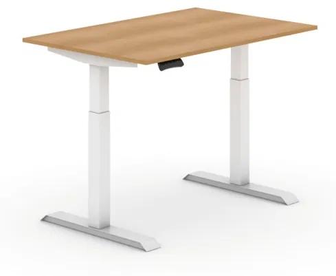 Výškovo nastaviteľný stôl, elektrický, 735-1235 mm,  doska 1200x800 mm, buk, biela podnož