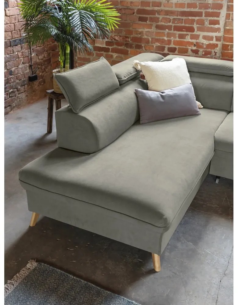 Svetlosivá zamatová rozkladacia rohová pohovka do "U" (ľavý roh) Sweet Harmony – Miuform