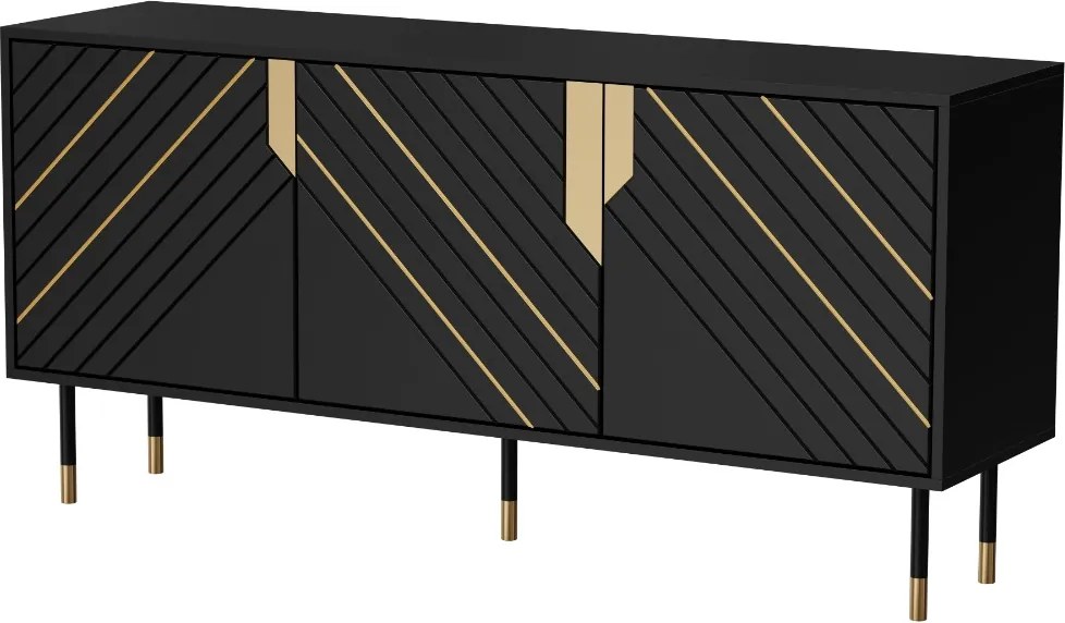 KOMODA CAMILLO 3D ČIERNA + ZLATÁ 154 cm