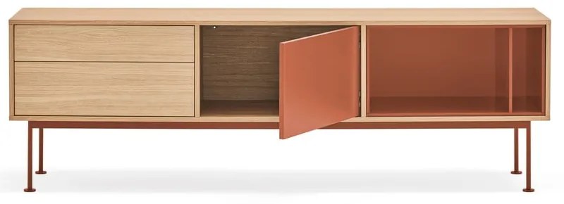 Tehlovočervená TV komoda v dubovom dekore Teulat Yoko