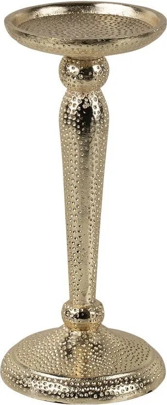 Champagne lesklý široký kovový svietnik s vyrytými bodkami Hamme - Ø 10*22cm
