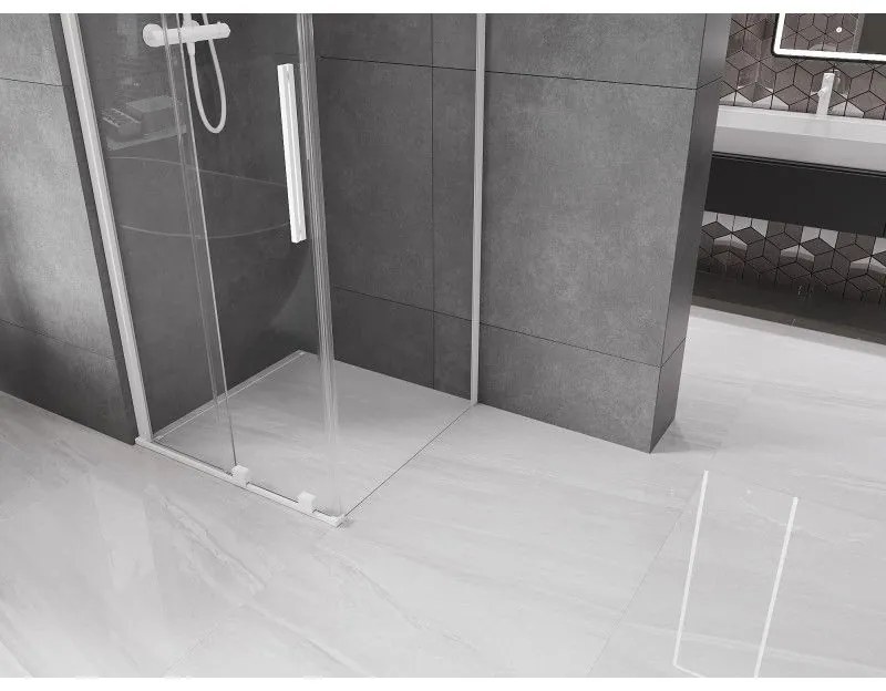 Mexen Velar, sprchový kút s posuvnými dverami 100(dvere) x 100(stena) cm, 8mm číre sklo, biela, 871-100-100-01-20