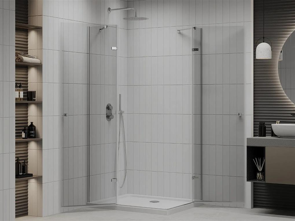 Mexen Roma Duo, sprchovací kút 80 (dvere) x 70 (dvere) cm, 6mm číre sklo, chrómový profil + slim sprchová vanička 5cm biela + chrómový sifón, 854-080-070-01-02-4010