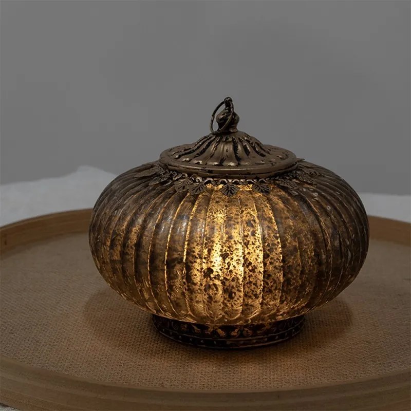 Ružová sklenená svietiaca LED lampáš Balli - Ø 17*14 cm