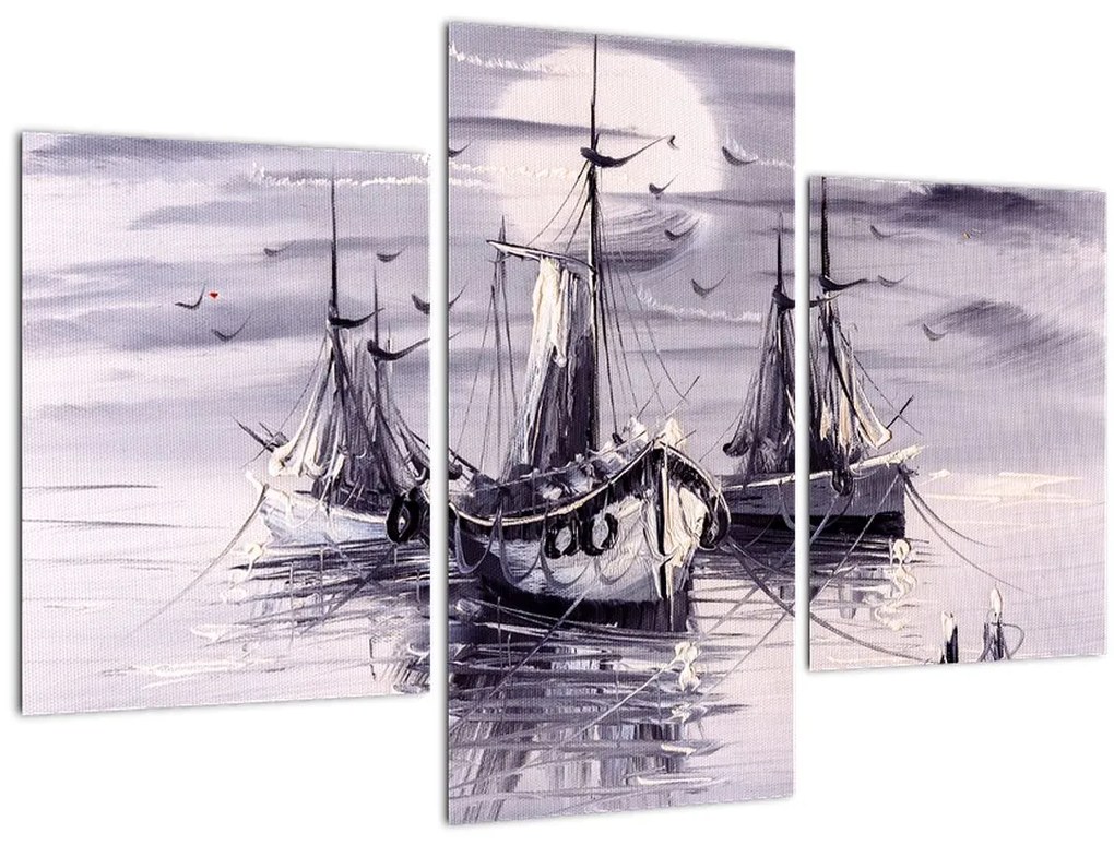 Obraz - Prístav, olejomaľba (90x60 cm)
