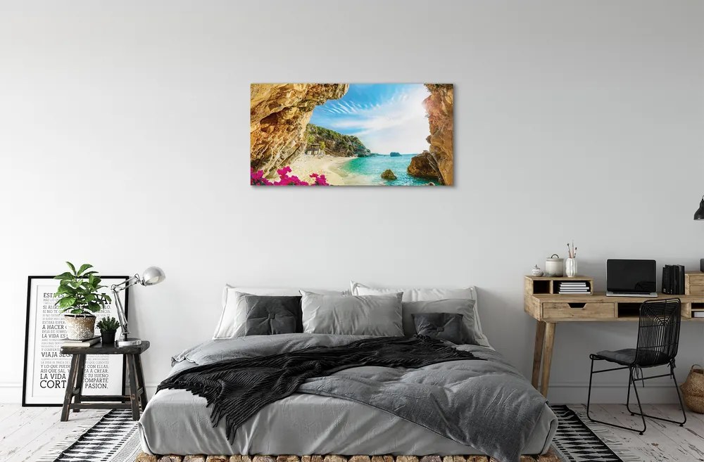 Obraz na plátne Grécko pobrežie útesy kvety 120x60 cm