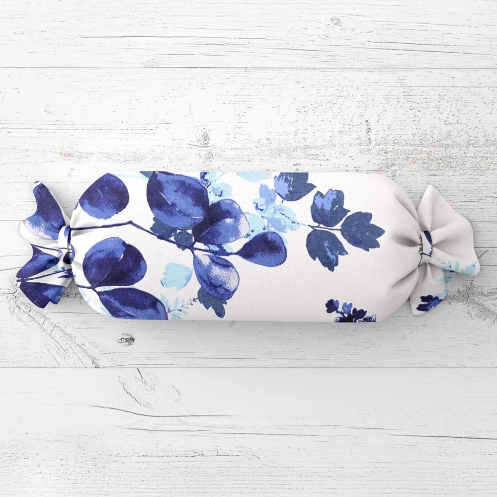 Biante Vankúš valec bonbon Sandra SA-605 Modrý eukalyptus na bielom 15x40 cm