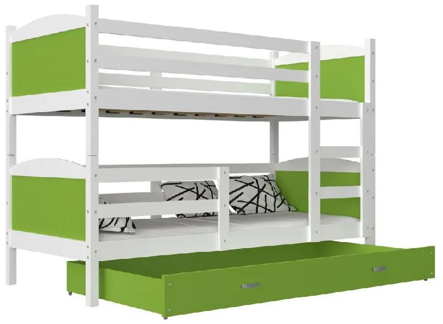 Detská poschodová posteľ MATEUSZ 2 COLOR, 190x80, bialy/zelený