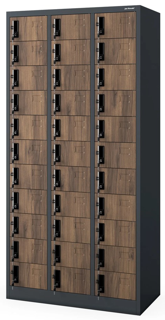 Skrinka na úschovu s 33 priehradkami, antracitová/orechová, 900x1850x450 mm: OLIVER Eco Design