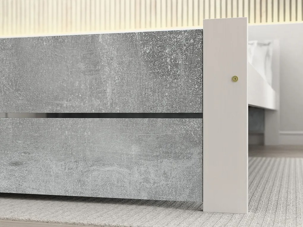 Posteľ IKAROS DOUBLE 90 x 200 cm, betón/biela Rošt: S latkovým roštom, Matrac: Matrac Somnia 18 cm