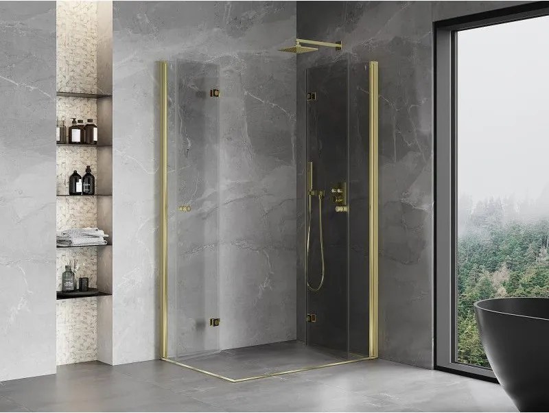 Mexen Mist-F Duo, skladací sprchový kút 100 x 110 cm, číre sklo, zlatý lesklý profil, 8A6-100L-110P-50-00