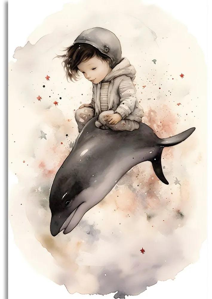 Obraz zasnený chlapček s delfínom - 60x90