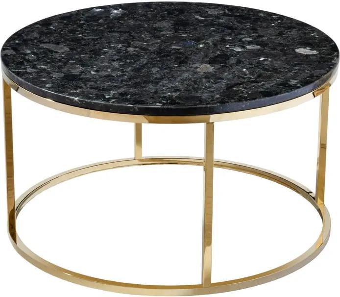 Čierny žulový konferenčný stolík s podnožou v zlatej farbe RGE Crystal, ⌀ 85 cm