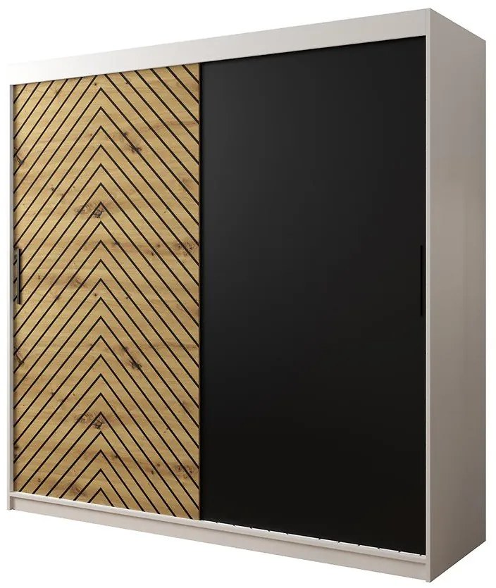 Skriňa Jodełka 200 biely/dub Artisan/čierna