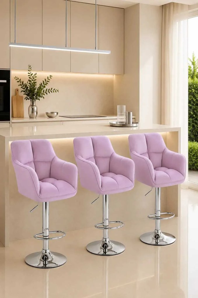 LuxuryForm DESIGN Barová stolička AMALFI VELUR na striebornom tanieri - levanduľa
