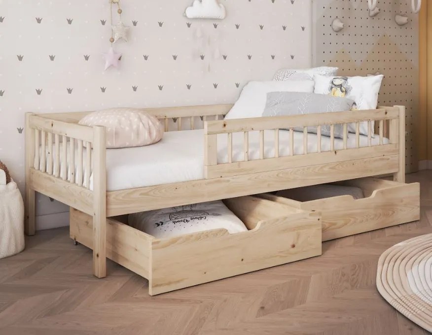 Detská posteľ z masívu borovice FLORES so šuplíkmi - 200x90 cm - prírodná