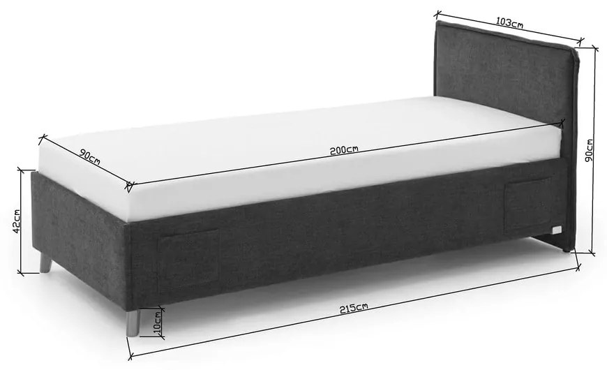 Sivá čalúnená detská posteľ s úložným priestorom s roštom 90x200 cm Fun – Meise Möbel