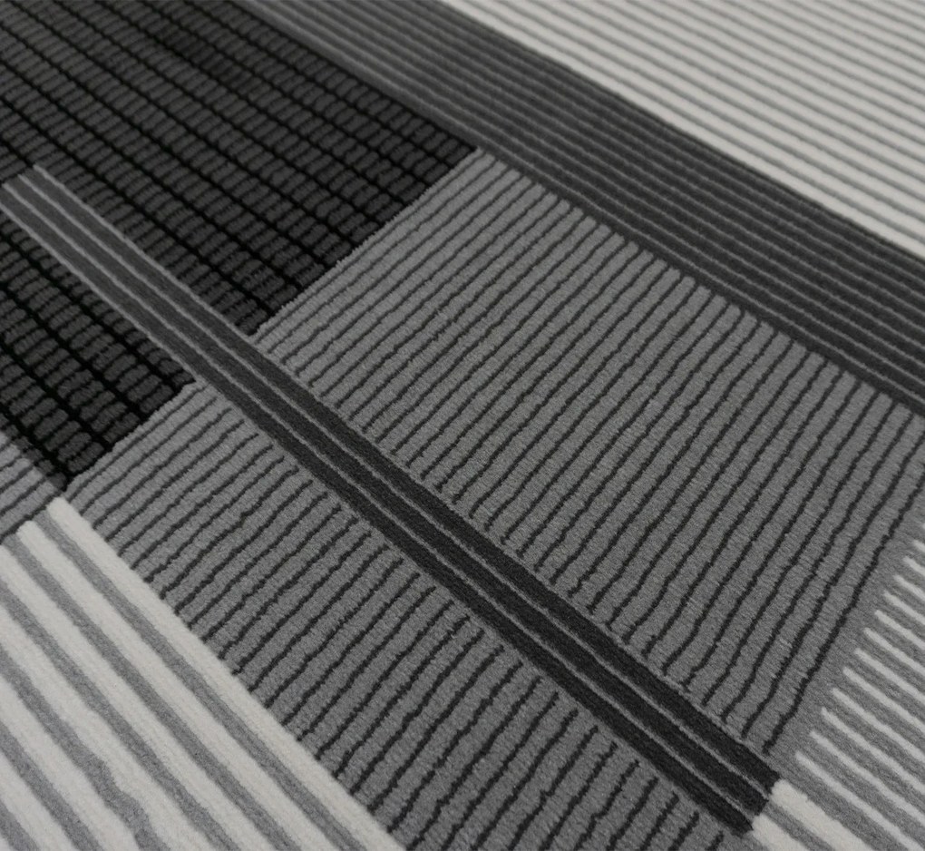 BE Koberec Lotus 9303 GREY – sivý  čierny obdĺžnikový Rozmer: 80x150 cm