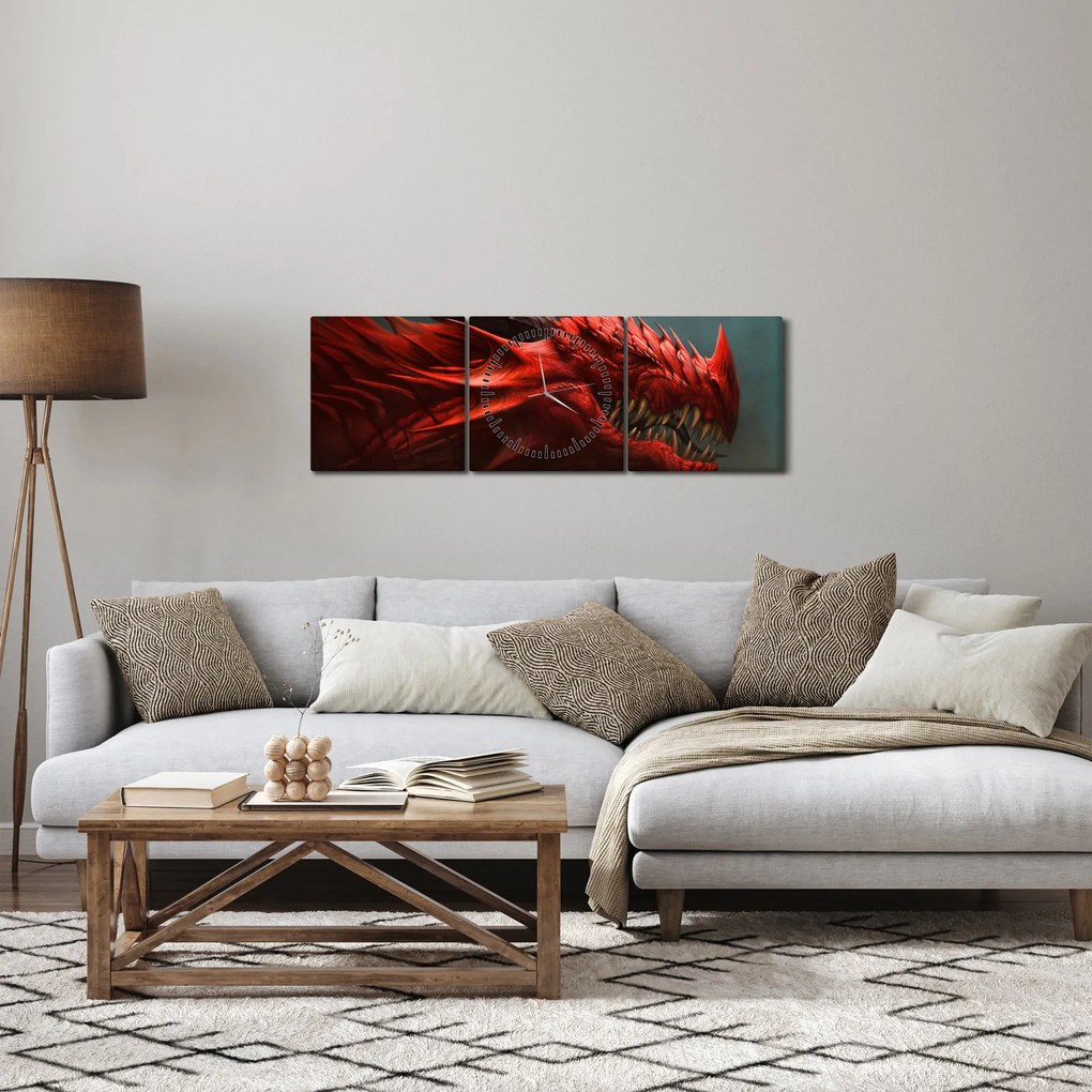 Obraz - Drak (s hodinami) (90x30 cm)