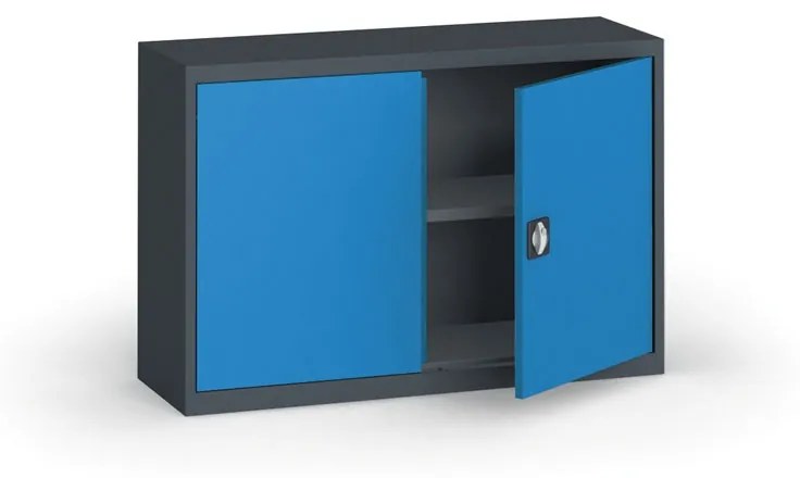 Plechová policová skriňa na náradie KOVONA, 800 x 1200 x 400 mm, 1 polica, antracit/modrá