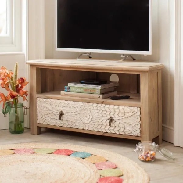 furniture-nabytek.cz - Rohový stolík pod tv z masívneho dreva mango 110x60x50