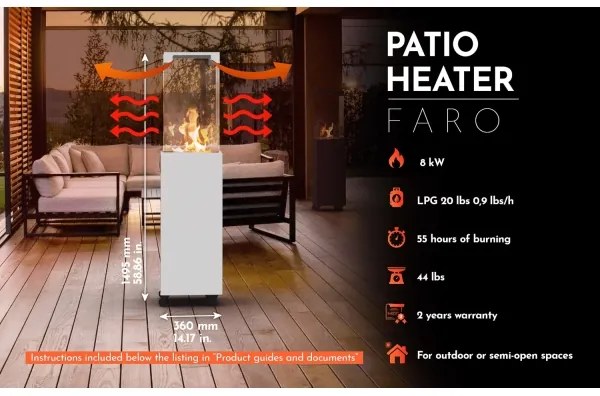 Planika Faro GAS - Vonkajší plynový krb 142x36 cm 8kW biela + ochranný kryt