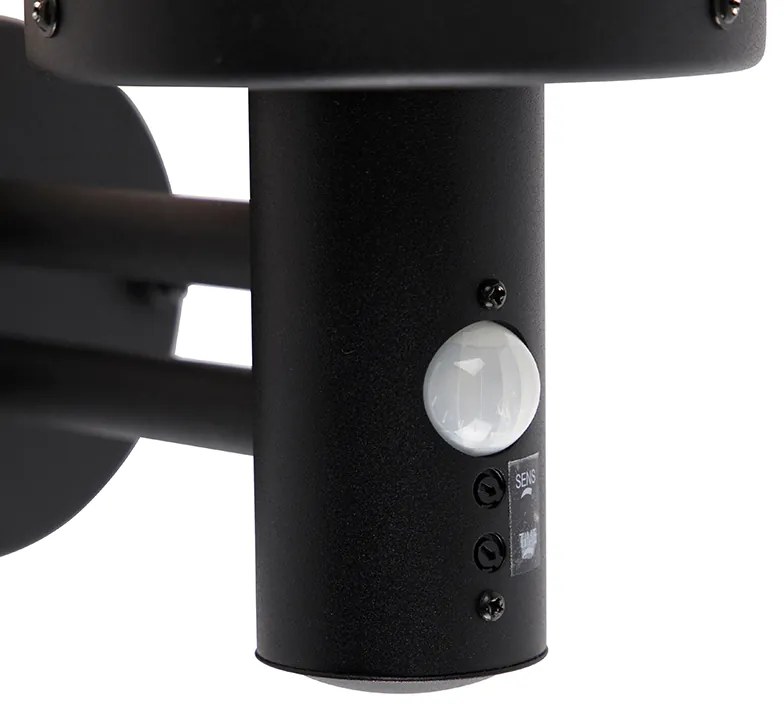 Vonkajšia nástenná lampa čierna s čírym sklom vrátane snímača pohybu - Sfera