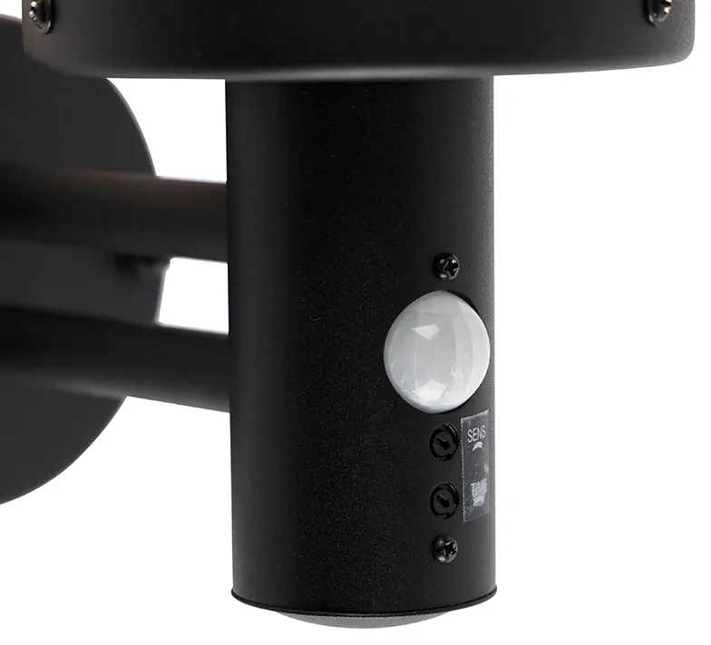 Vonkajšia nástenná lampa čierna s čírym sklom vrátane snímača pohybu - Sfera