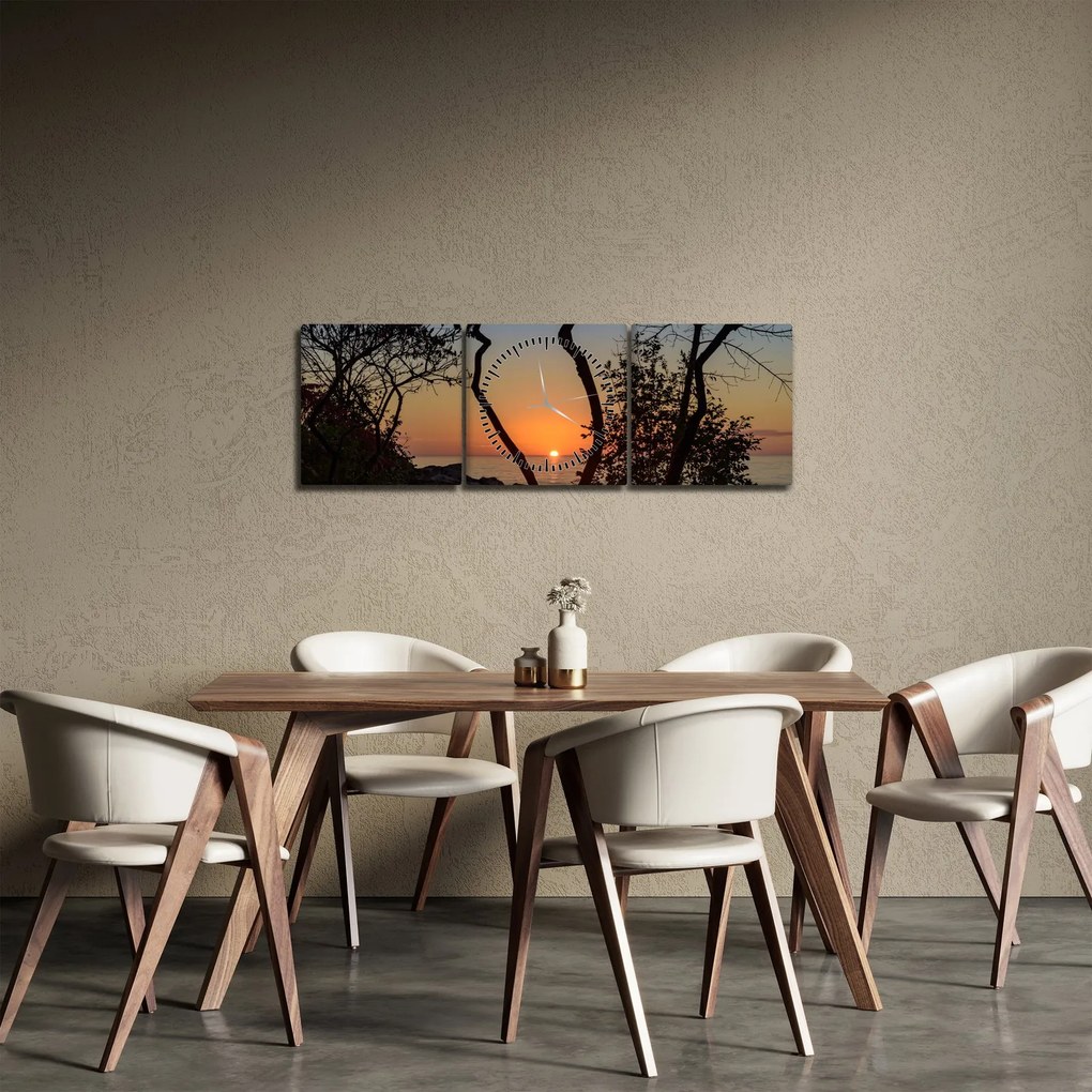 Obraz západu slnka (s hodinami) (90x30 cm)