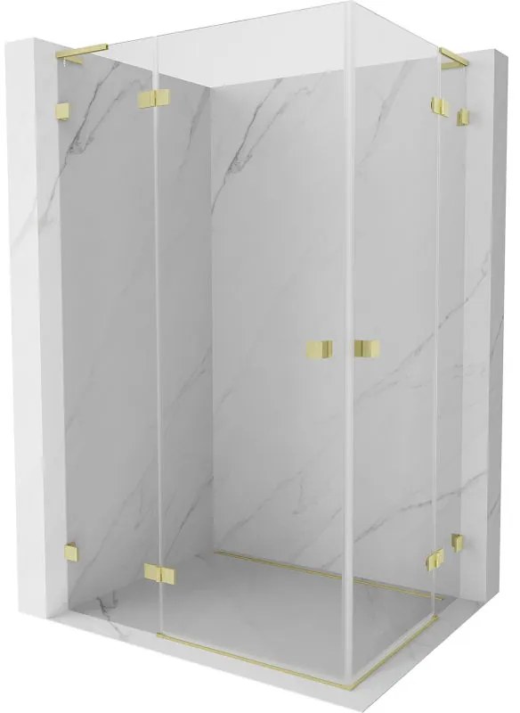 Mexen Lunar, L Duo výklopný sprchový kút 80 x 75 cm, 8mm číre sklo, zlatý matný profil, 834L-080L-075P-55-00
