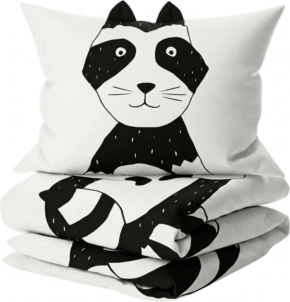 Bavlnené obliečky do postieľky RACCOON čierno-biele Rozmer obliečky: 40 x 60 cm | 100 x 135 cm