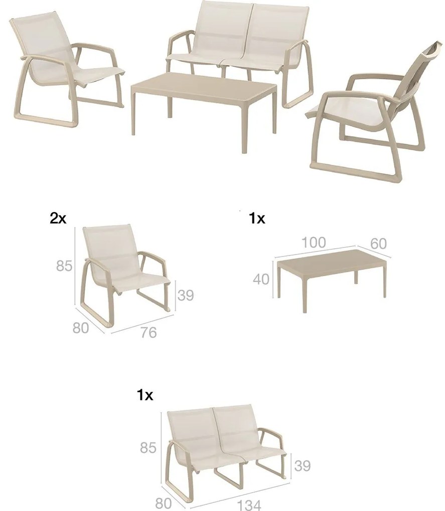 PACIFIC LOUNGE záhradný set s podrúčkami white